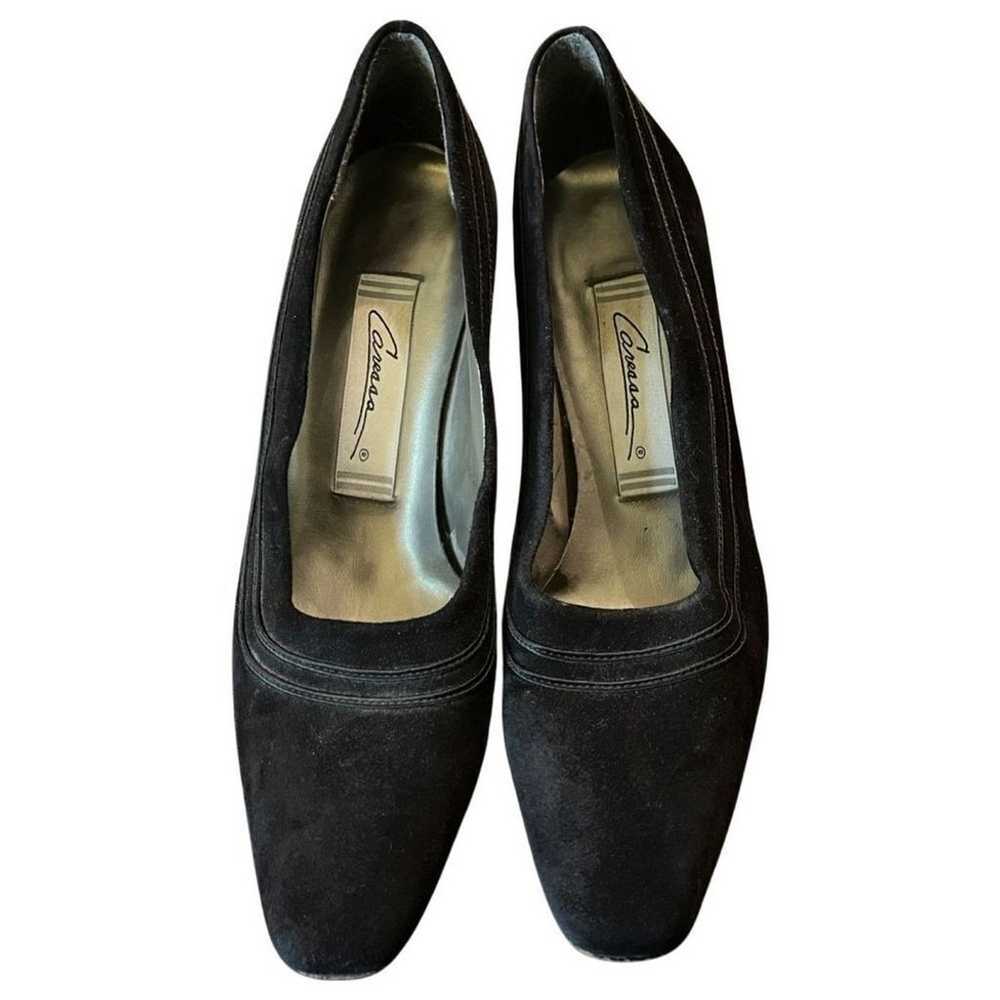 Vtg 80s/90s Caressa Black Suede Retro Block Heels… - image 2