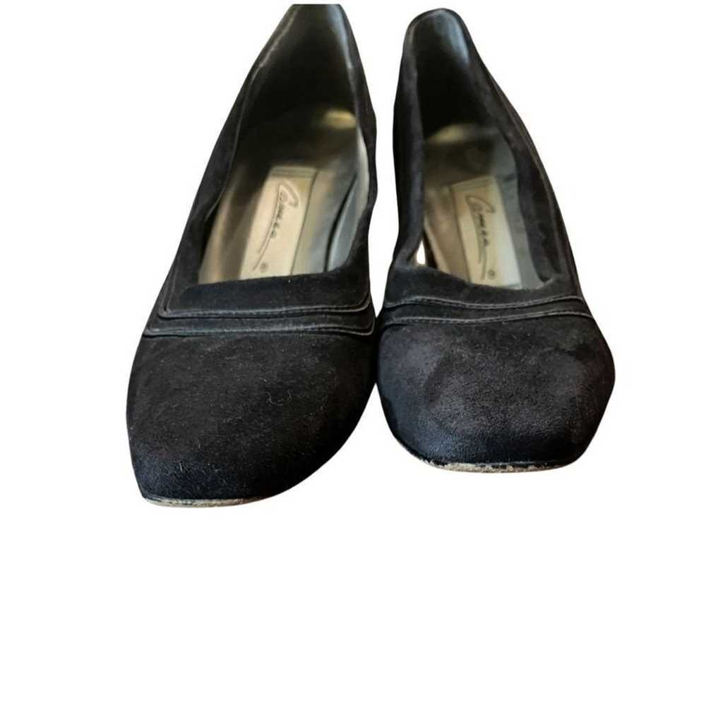 Vtg 80s/90s Caressa Black Suede Retro Block Heels… - image 3