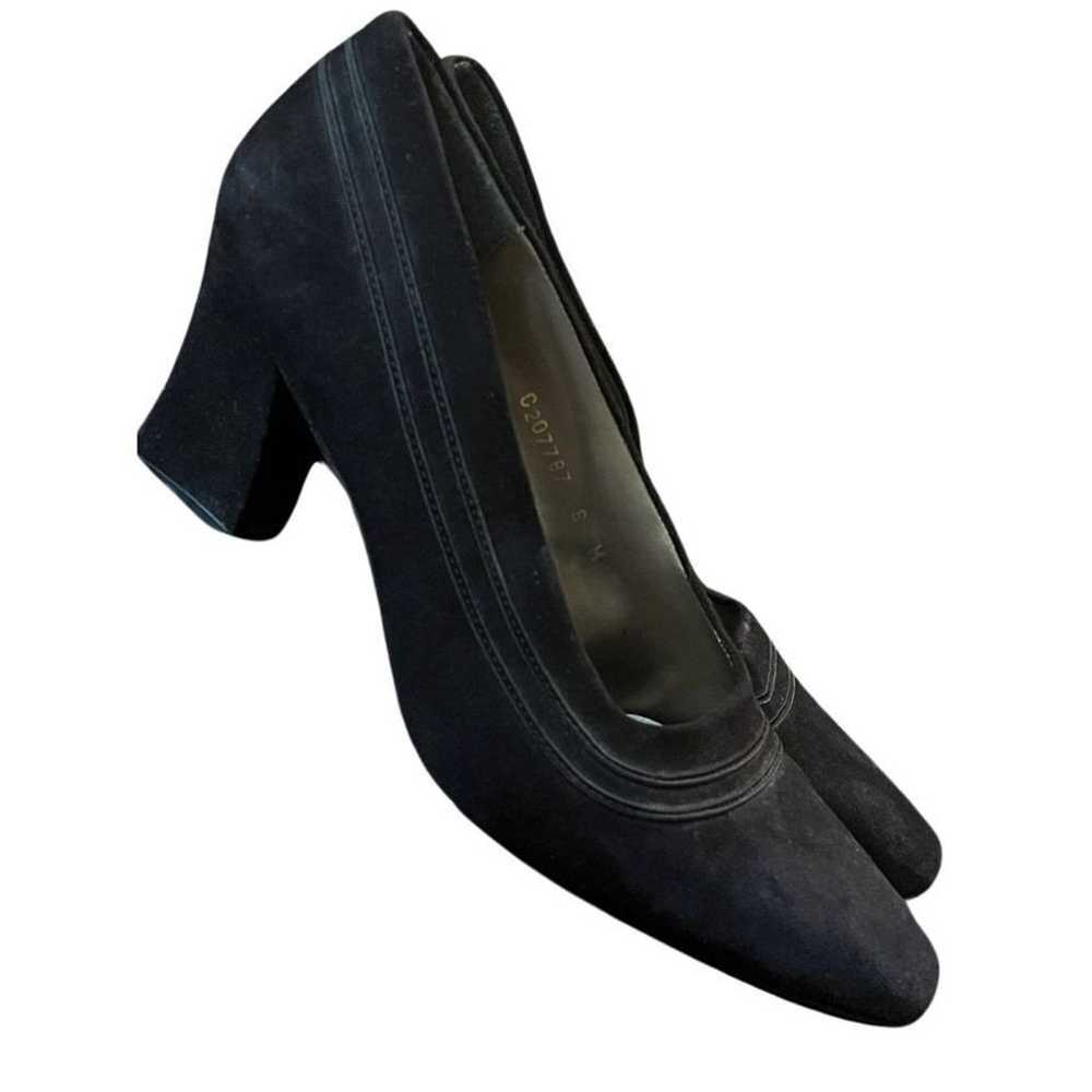 Vtg 80s/90s Caressa Black Suede Retro Block Heels… - image 9