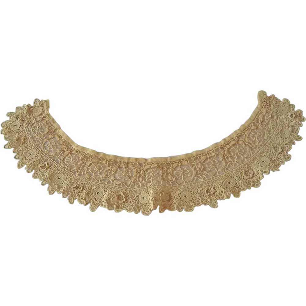 Vintage Ecru Lace Collar with Tiny Stitches - image 1