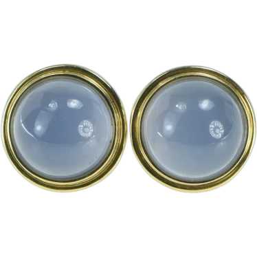 18K Purple Moonstone Cabochon Round Vintage Stud E