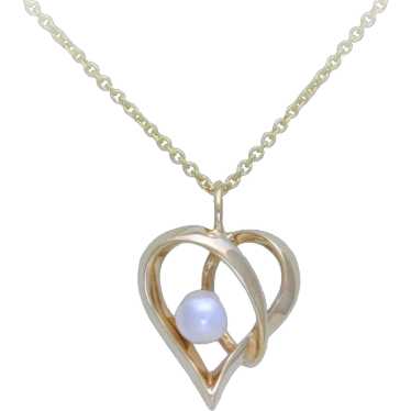 14k Gold and Akoya Pearl Heart Pendant - image 1