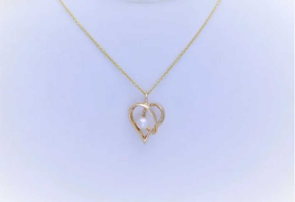 14k Gold and Akoya Pearl Heart Pendant - image 2