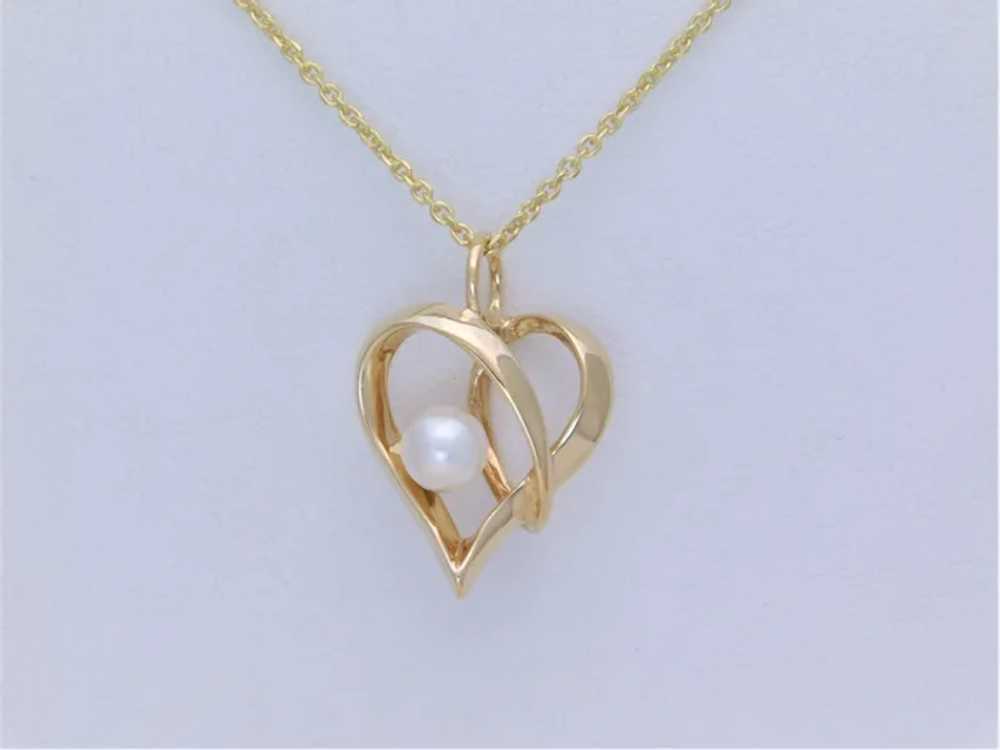 14k Gold and Akoya Pearl Heart Pendant - image 3