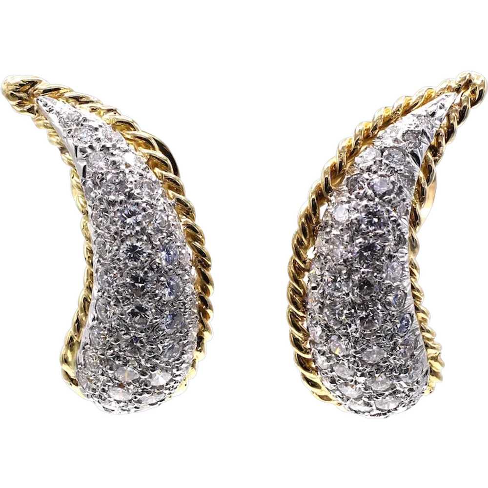 Diamond 18 Karat White & Yellow Gold Ear Clips - image 1