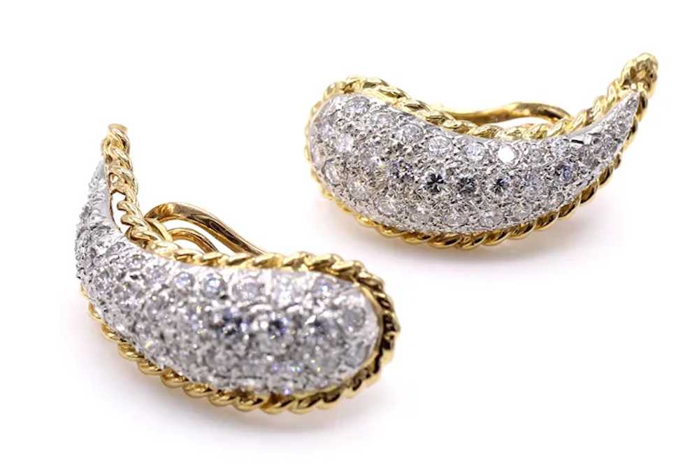 Diamond 18 Karat White & Yellow Gold Ear Clips - image 2