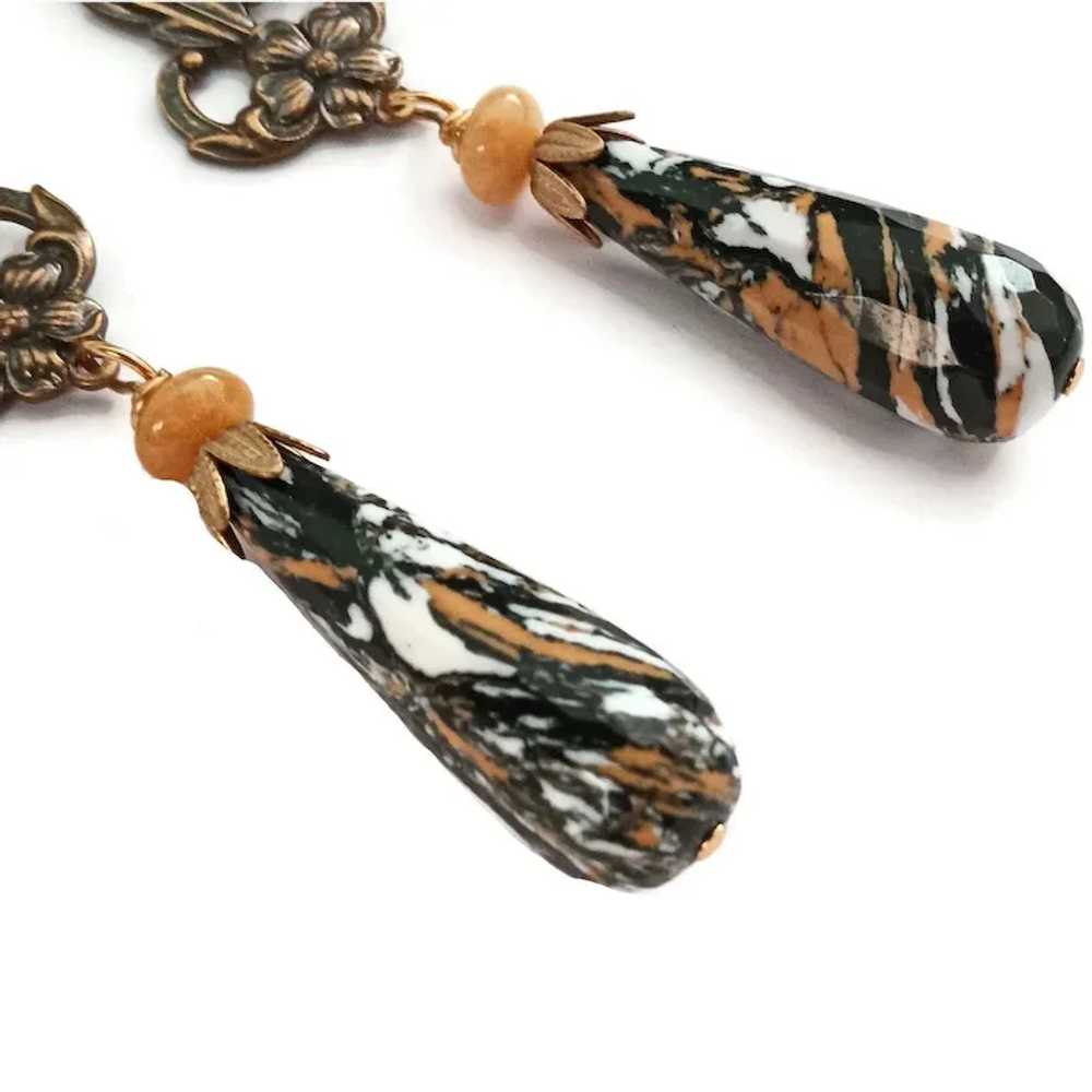 Art Nouveau Style Jasper and Jade Earrings - image 3