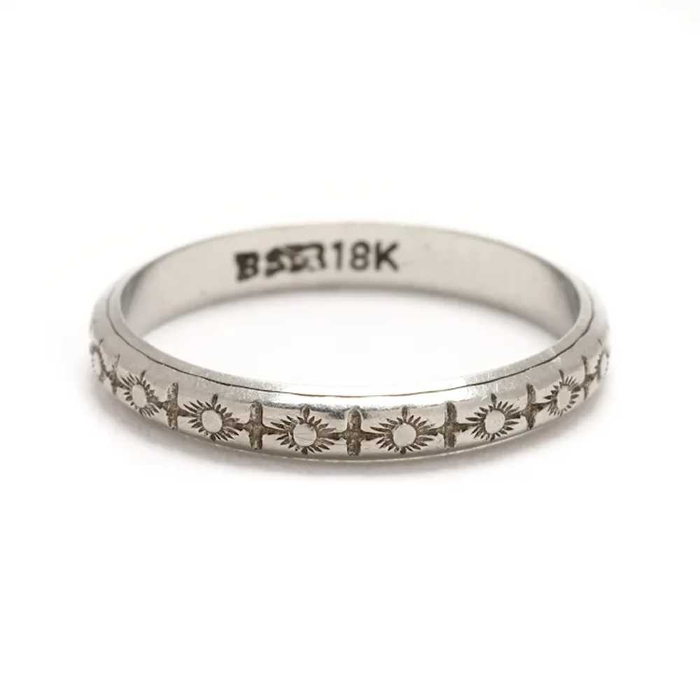 Vintage Engraved Band Ring, 18k White Gold, Ring … - image 2