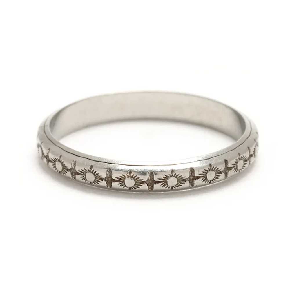 Vintage Engraved Band Ring, 18k White Gold, Ring … - image 3