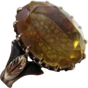 Antique 10K Citrine Ring Applied Leaves Size 6.75 - image 1