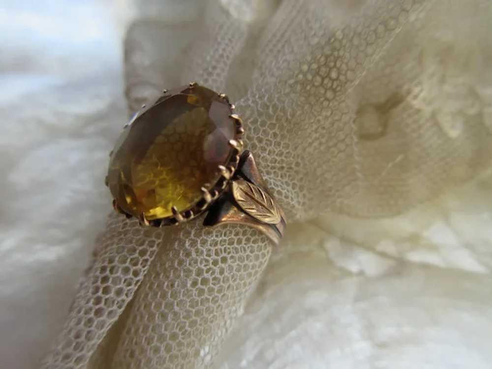 Antique 10K Citrine Ring Applied Leaves Size 6.75 - image 2