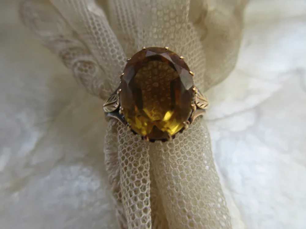 Antique 10K Citrine Ring Applied Leaves Size 6.75 - image 3