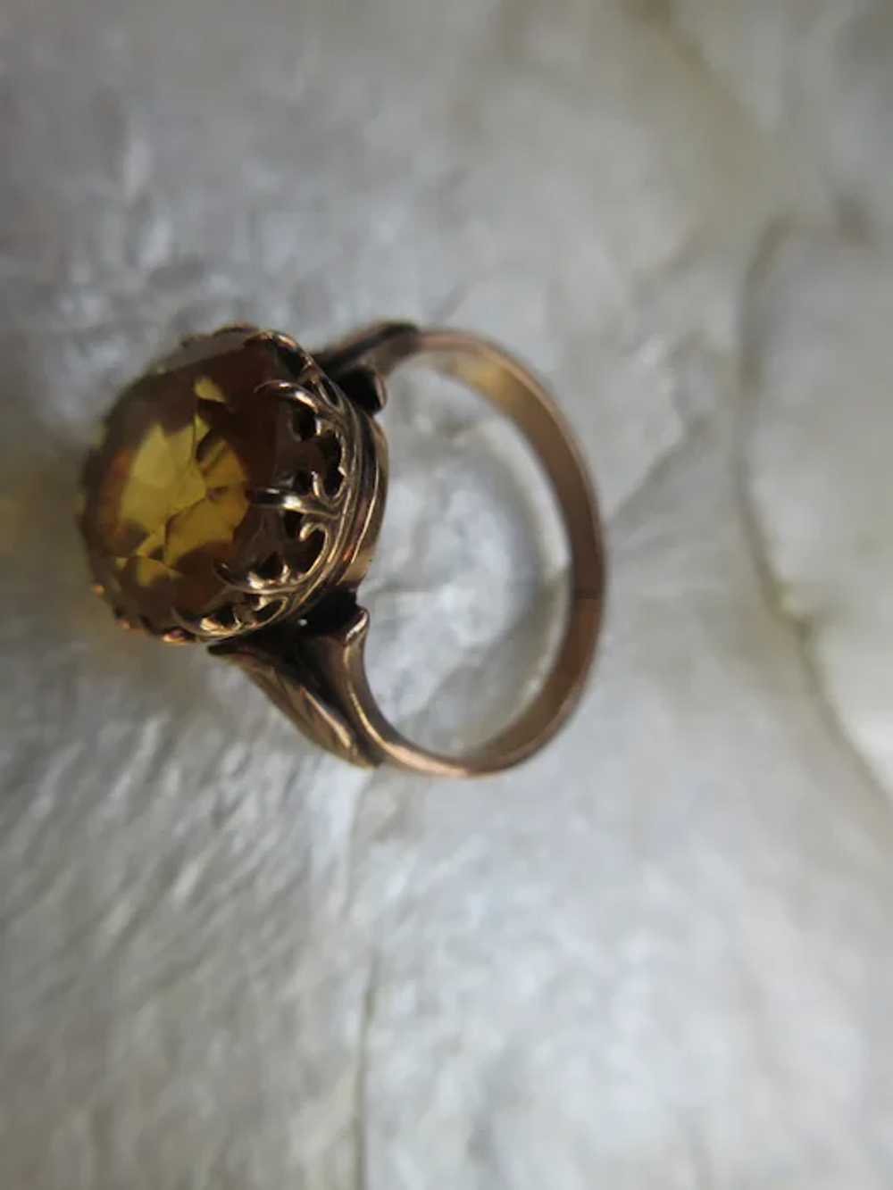 Antique 10K Citrine Ring Applied Leaves Size 6.75 - image 6