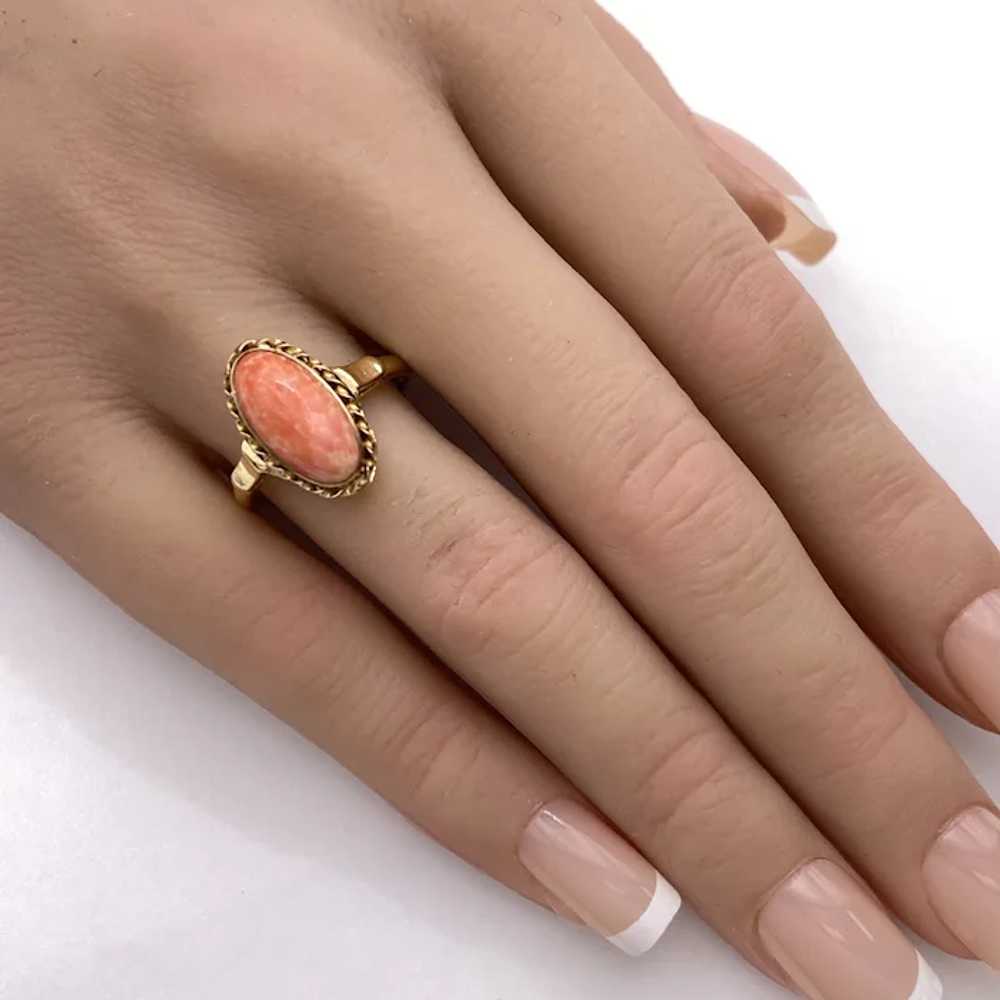 Vintage Czech Glass Faux Coral Ring 14K Gold - image 2