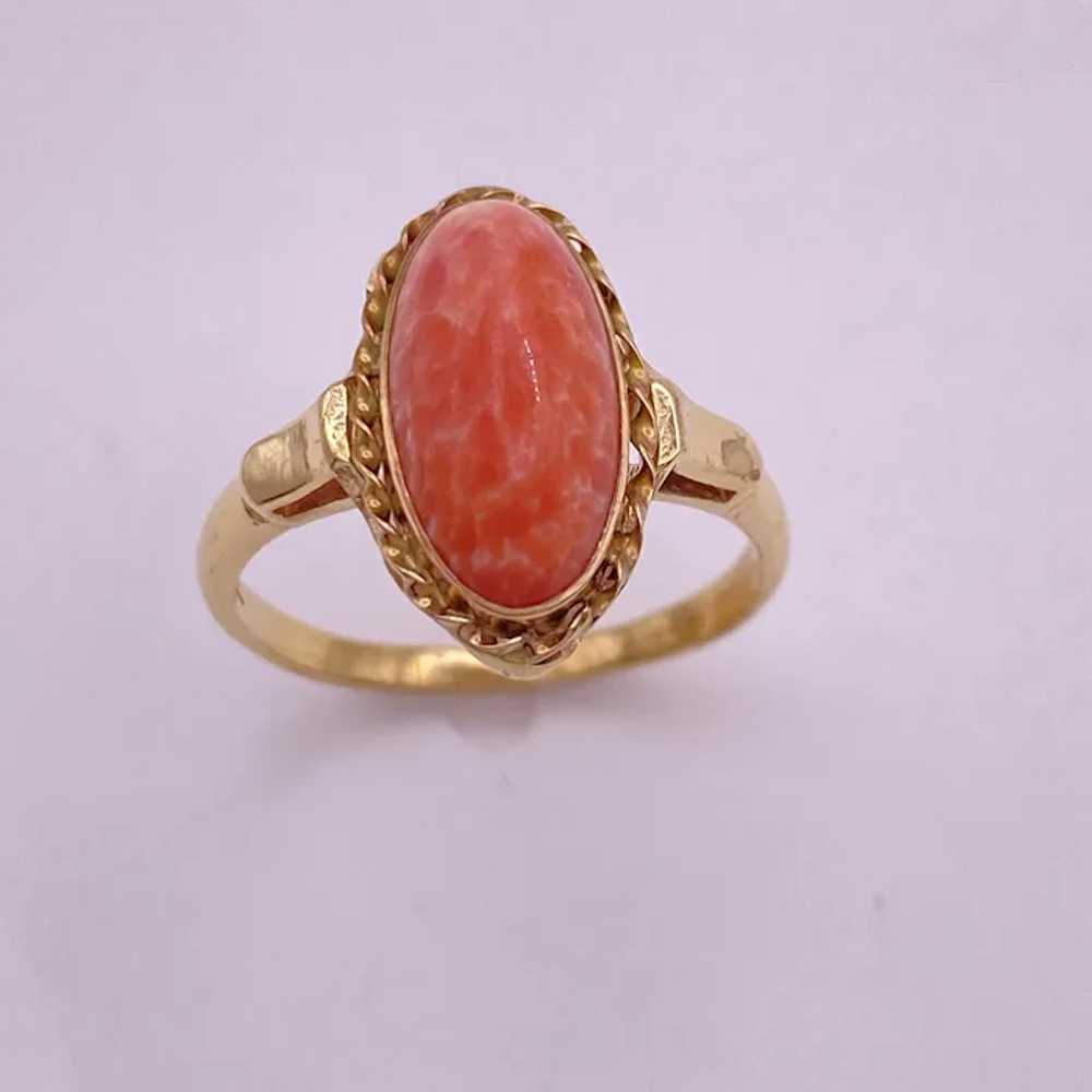 Vintage Czech Glass Faux Coral Ring 14K Gold - image 3