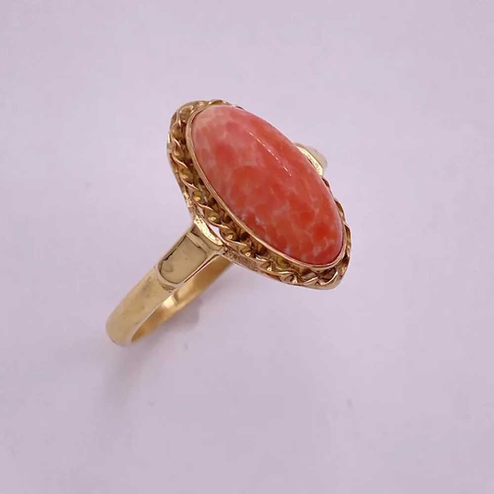 Vintage Czech Glass Faux Coral Ring 14K Gold - image 4