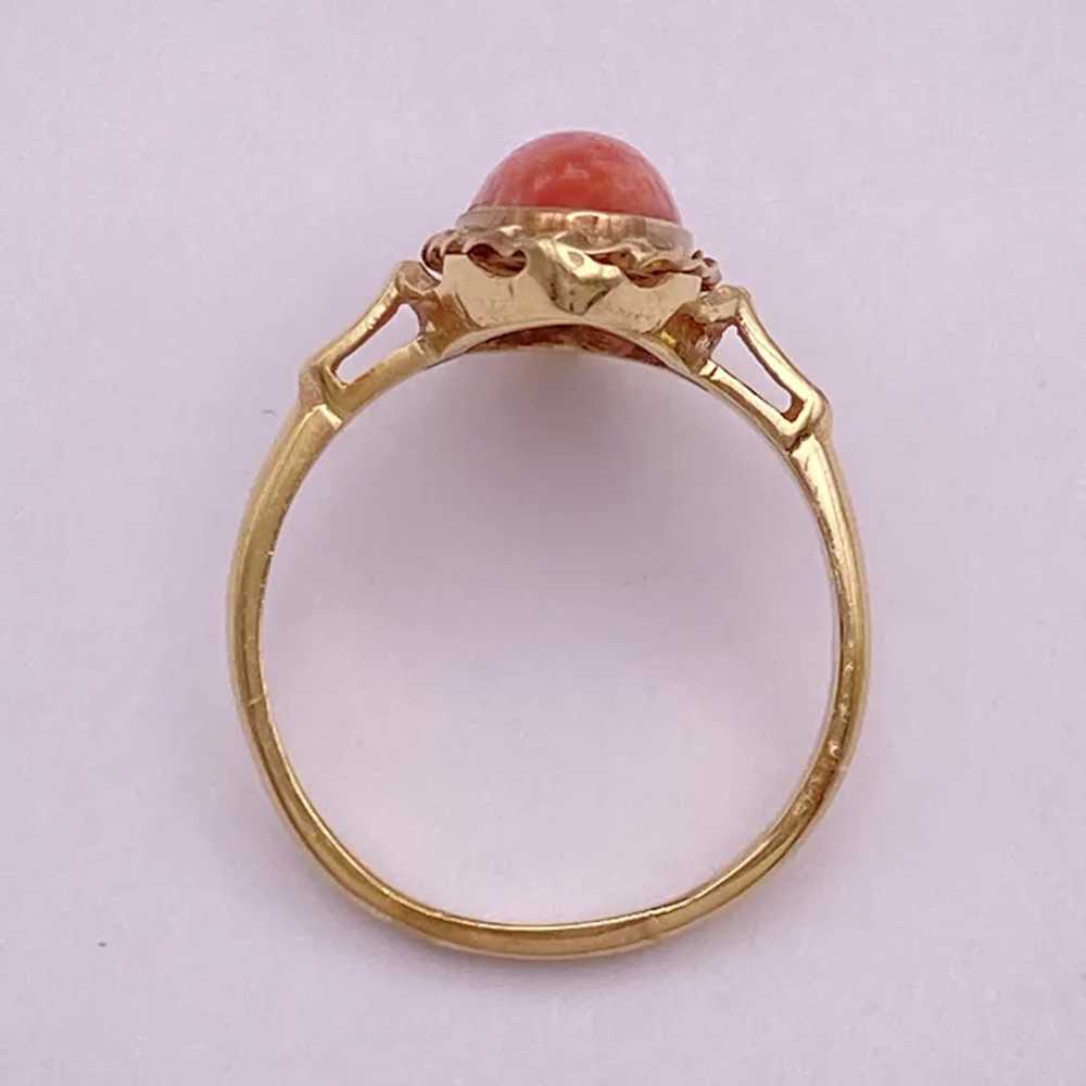 Vintage Czech Glass Faux Coral Ring 14K Gold - image 6