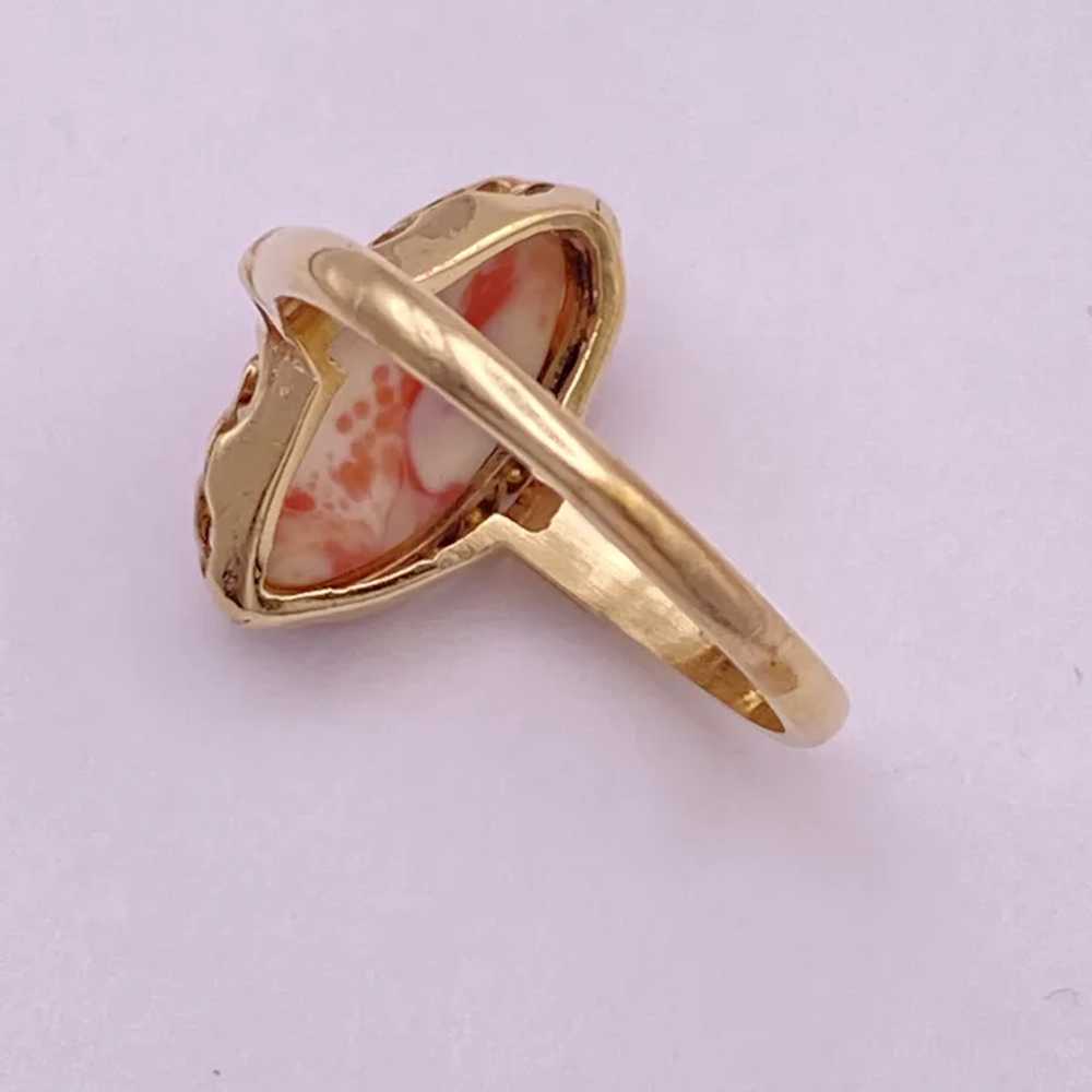 Vintage Czech Glass Faux Coral Ring 14K Gold - image 8