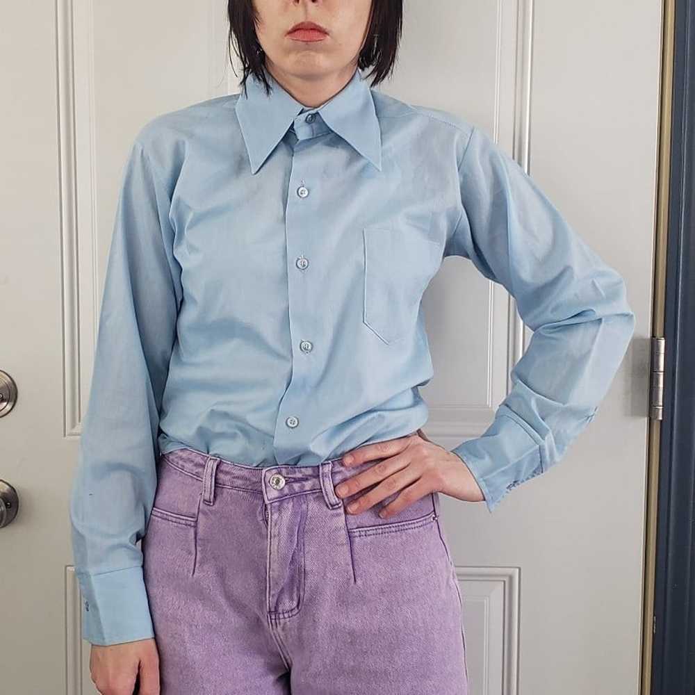 70s Sears Blue Button Down - image 1