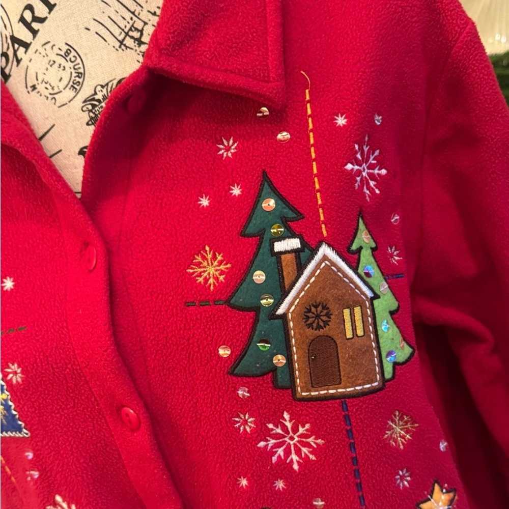 Red Vintage Fleece Button Down Christmas Holiday … - image 6