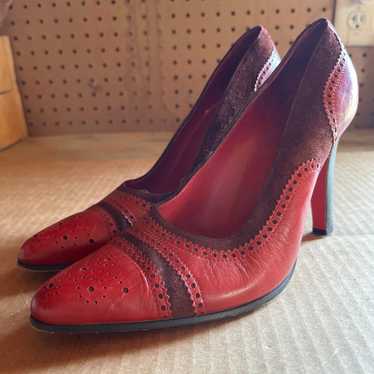 Emanuel Ungaro Spectator Heels Red Leather Cap Toe