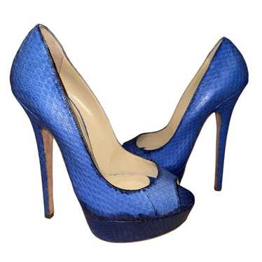 Jimmy Choo Blue Python Embossed Leather Stiletto … - image 1