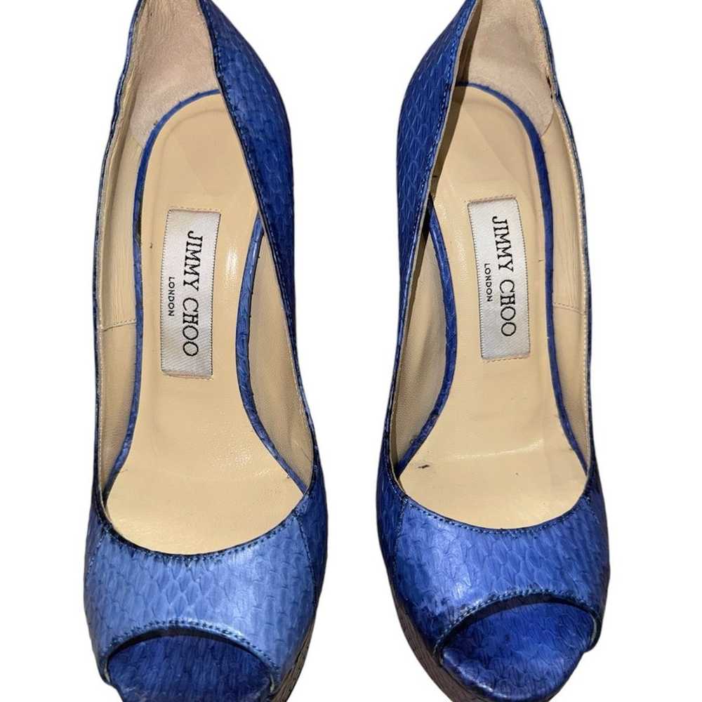 Jimmy Choo Blue Python Embossed Leather Stiletto … - image 2