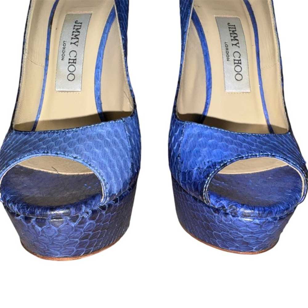 Jimmy Choo Blue Python Embossed Leather Stiletto … - image 3