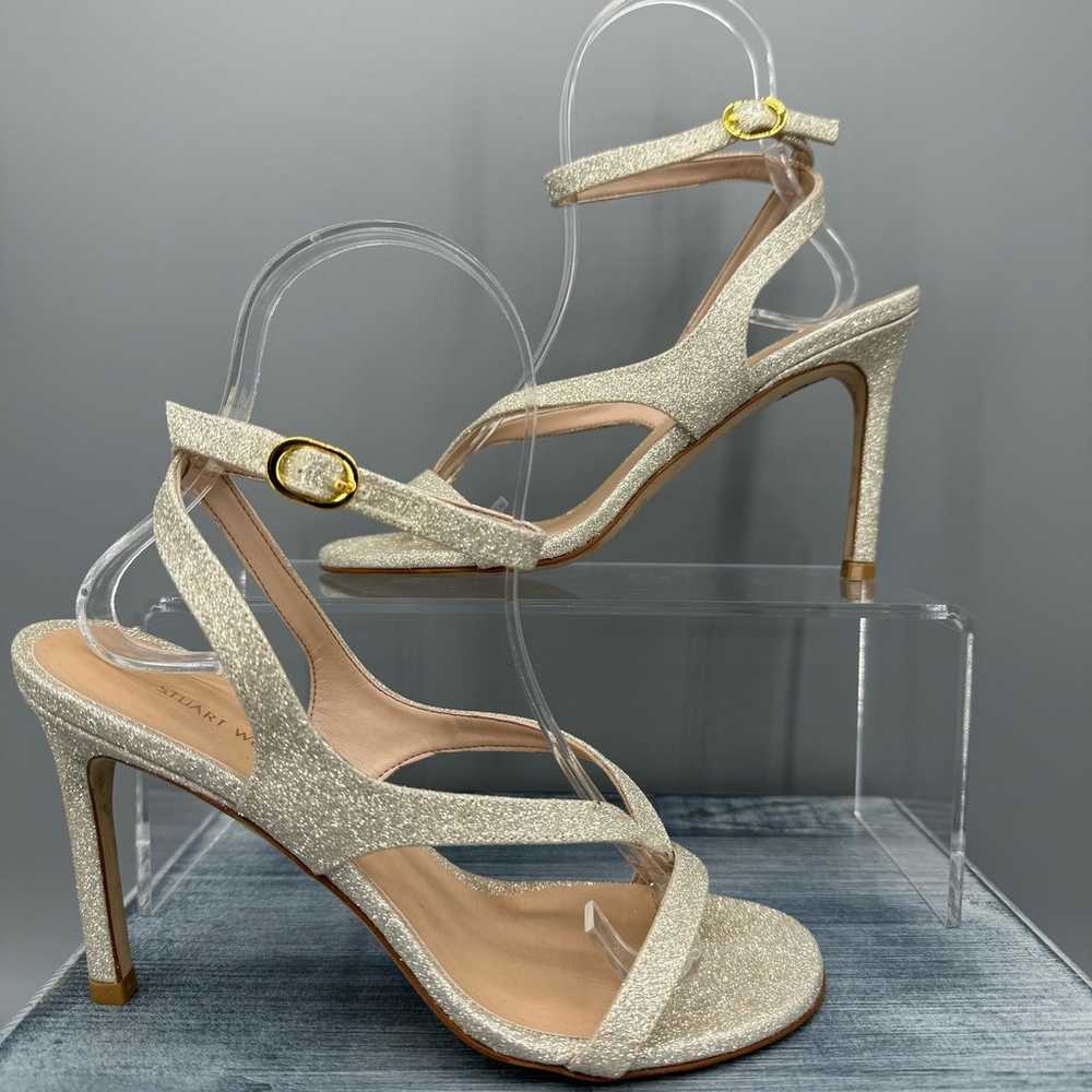 Stuart Weitzman Align 95 Glitter Sandal Gold Size… - image 1