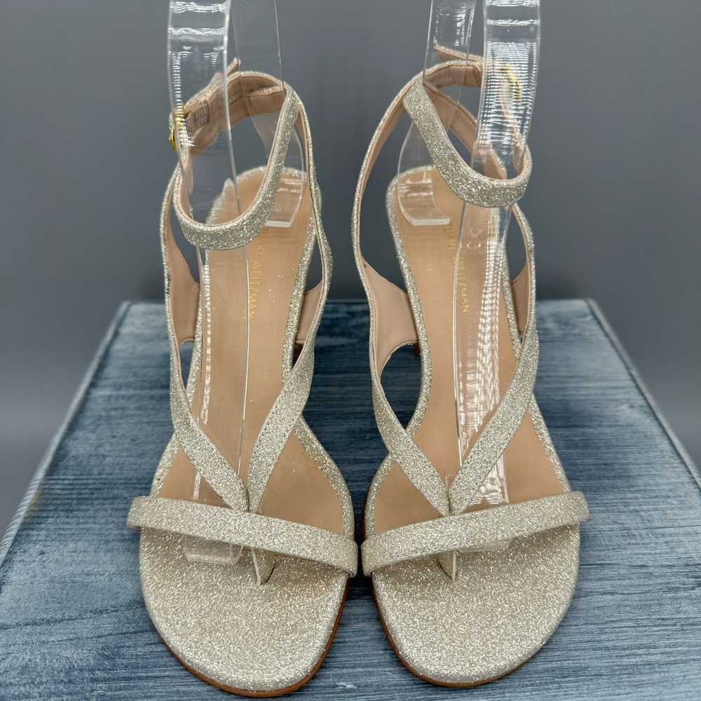 Stuart Weitzman Align 95 Glitter Sandal Gold Size… - image 3