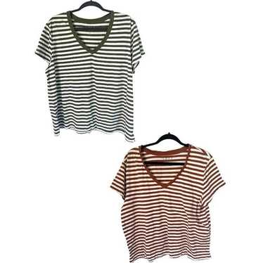 LOFT Vintage Soft T-Shirt Lot of 2 Striped Cotton… - image 1