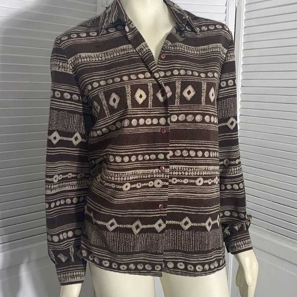 Vintage TanJay Brown Aztec Tribal Button Down Wom… - image 1