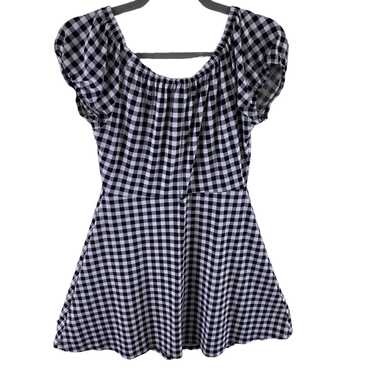 Express Black White Checkered Stretchy Scoop Neck… - image 1