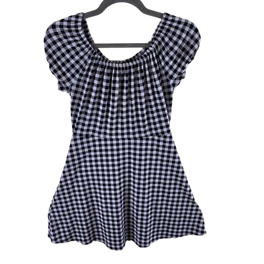 Express Black White Checkered Stretchy Scoop Neck… - image 2