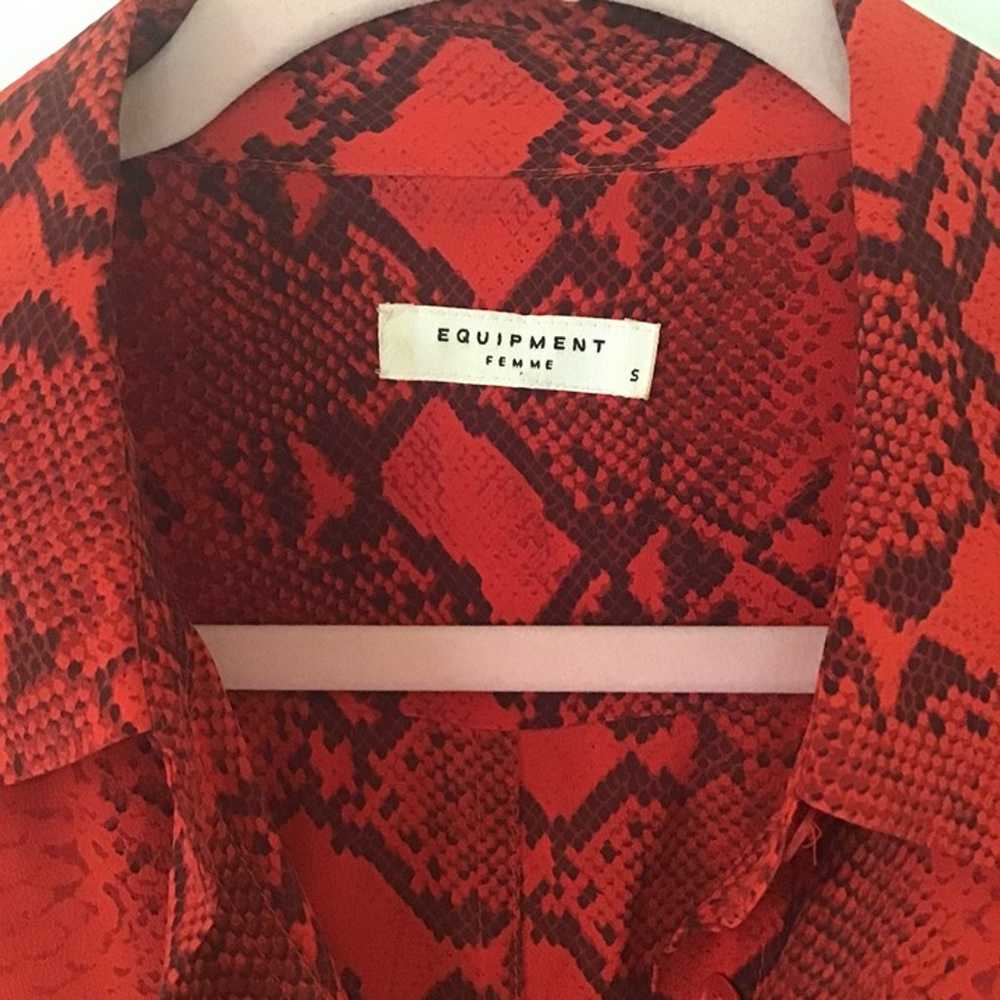 Equipment python print silk shirt dress red S - image 5