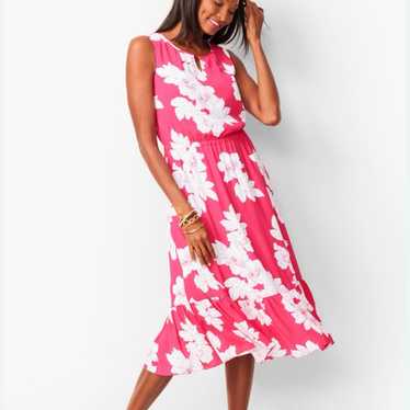 Talbots pink white floral ruffle hem dress