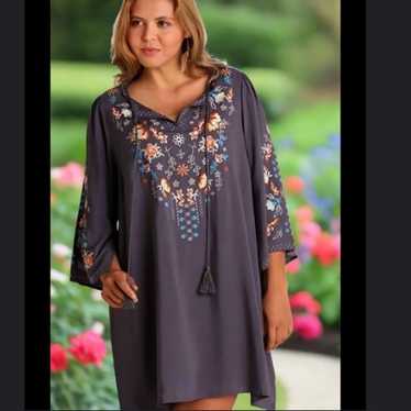 Umgee Slate Embroidered Tunic Dress