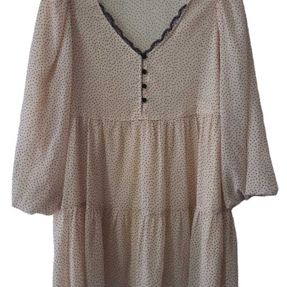 Zara Beige And Black Polka Dot Dress Size M - image 1