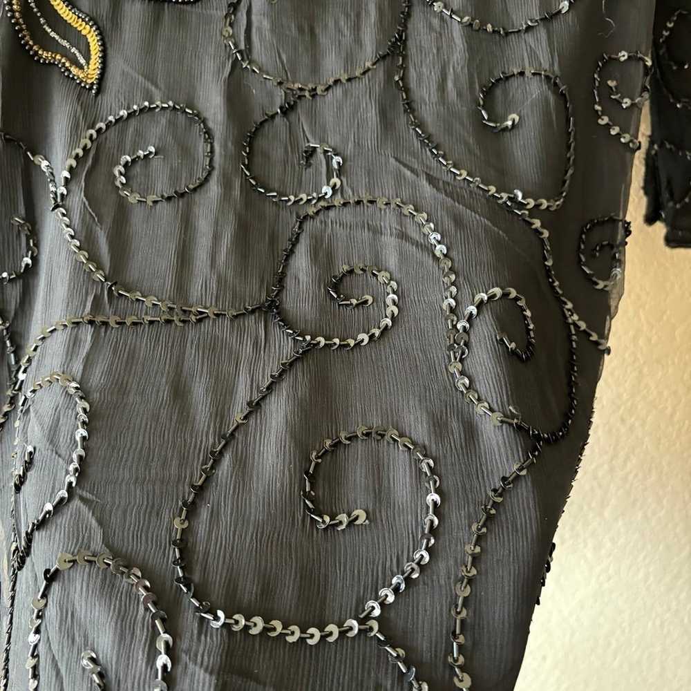 Moonlight Vintage 100% silk beaded dress M - image 2