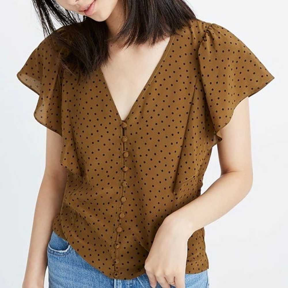 MADEWELL Silk Carmelina Flutter-Sleeve Top in Pol… - image 3