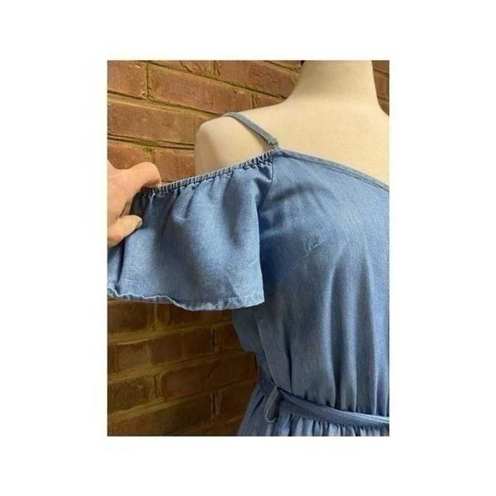 Love Tree Denim Chambray Cold Shoulder Faux Wrap … - image 4