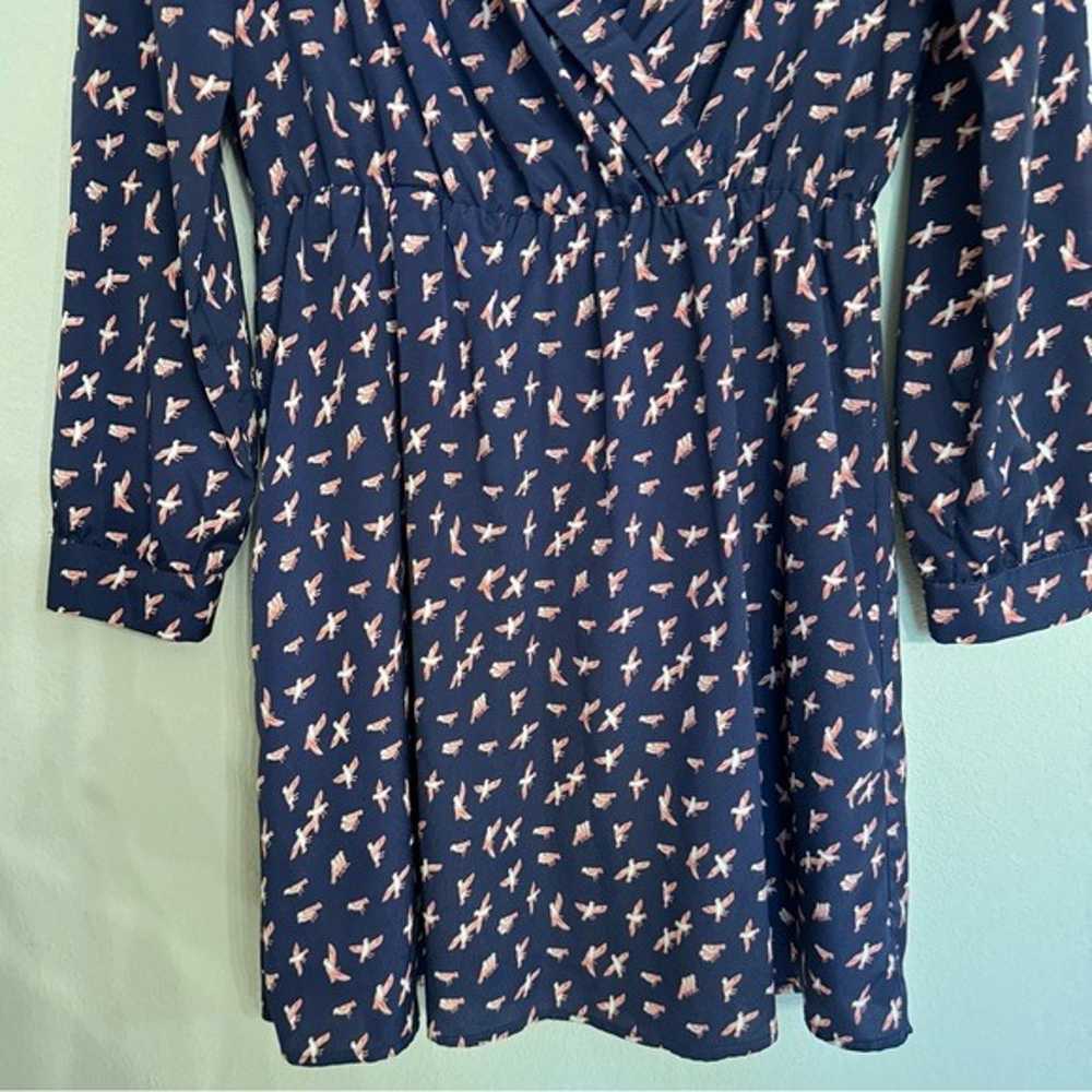 Bar III Dress Long Sleeve Bird Print Navy Size XL - image 7