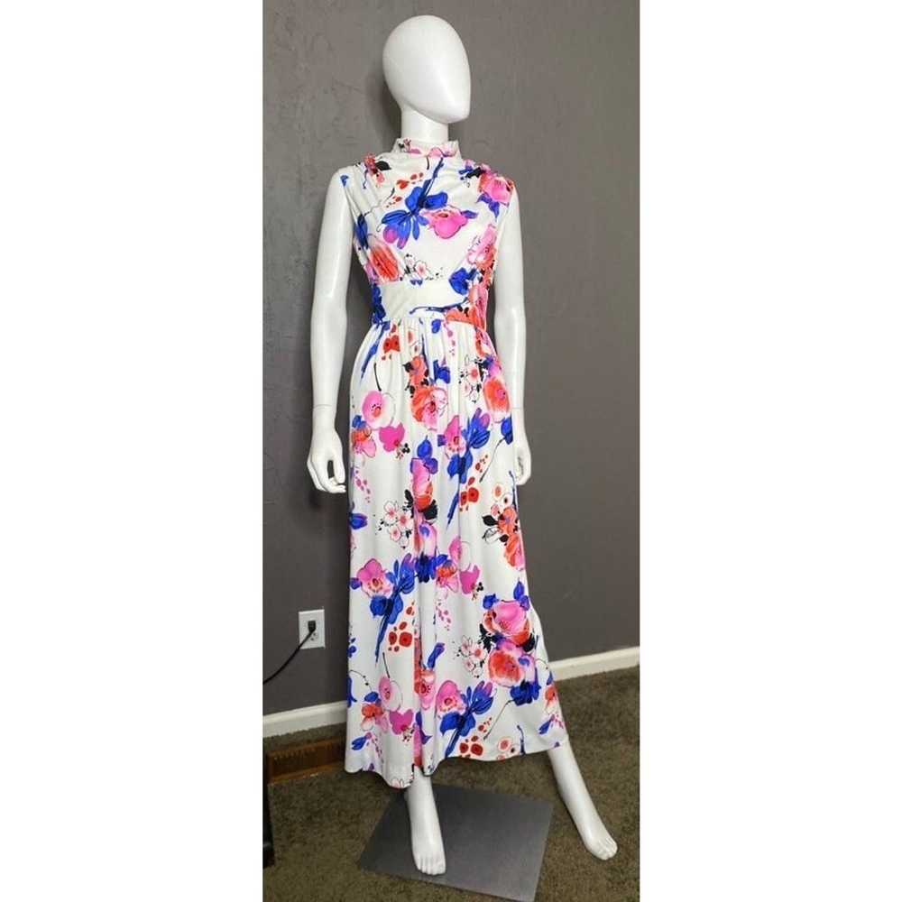 70s High Neck Floral Maxi Dress Size Medium 6 or … - image 1