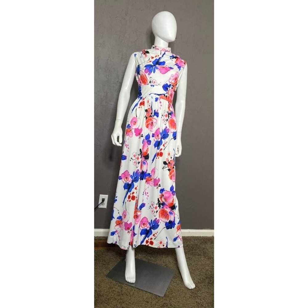 70s High Neck Floral Maxi Dress Size Medium 6 or … - image 8