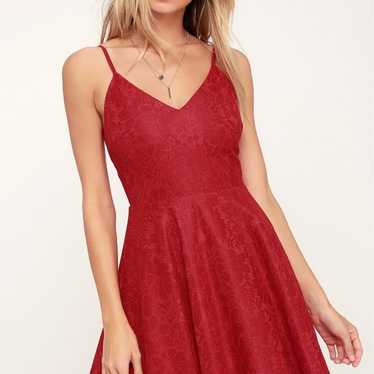 Lulus Way With Words Berry Red Lace Skater Dress - image 1