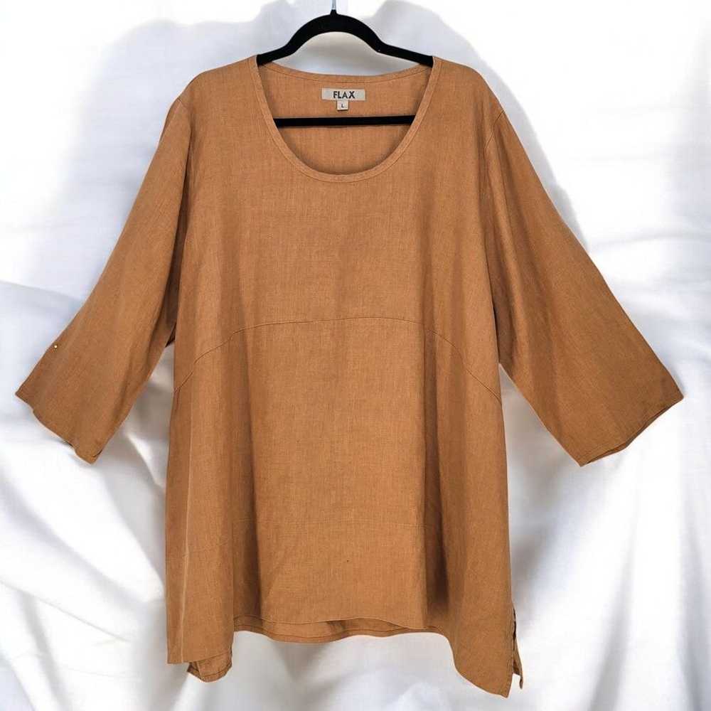 FLAX Tunic Top Woman Large Brown 100% Linen Long … - image 1