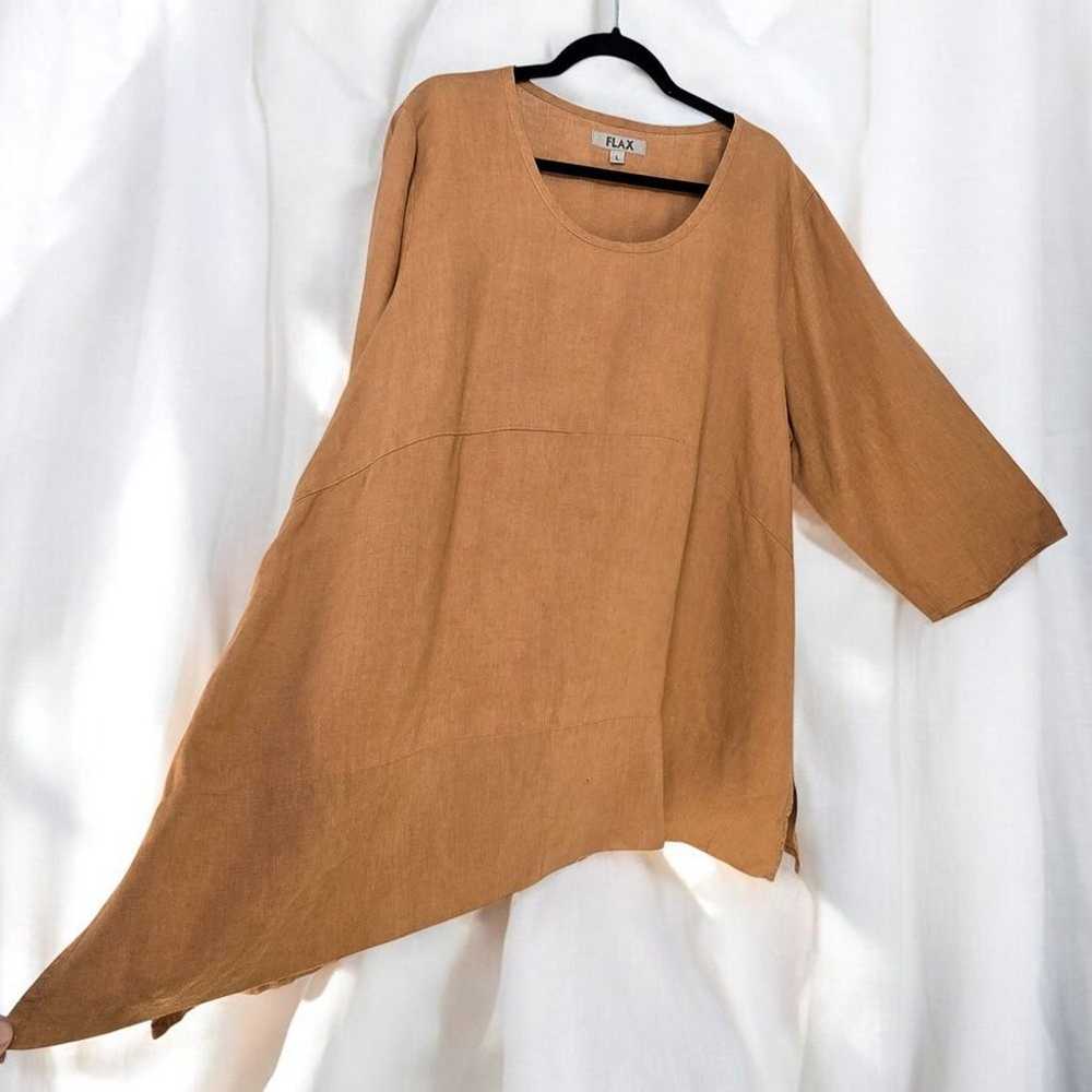 FLAX Tunic Top Woman Large Brown 100% Linen Long … - image 4