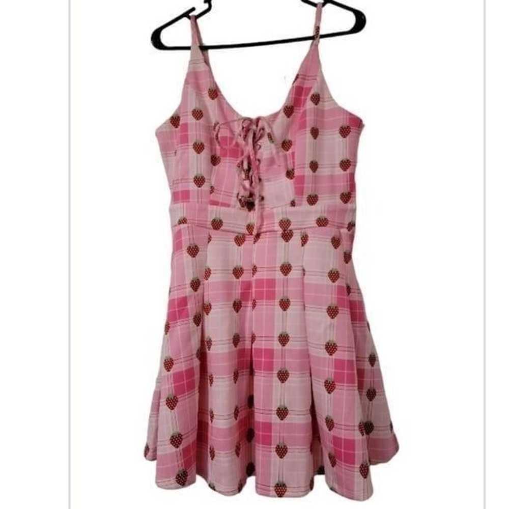 Strawberry Plaid Lace-Up Dress - image 3