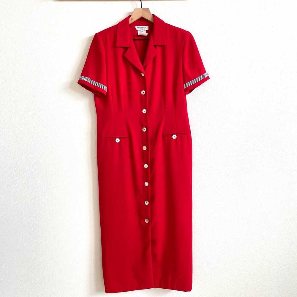 Miss Dorby Red Button Front Nautical Vtg 80s 90s … - image 1