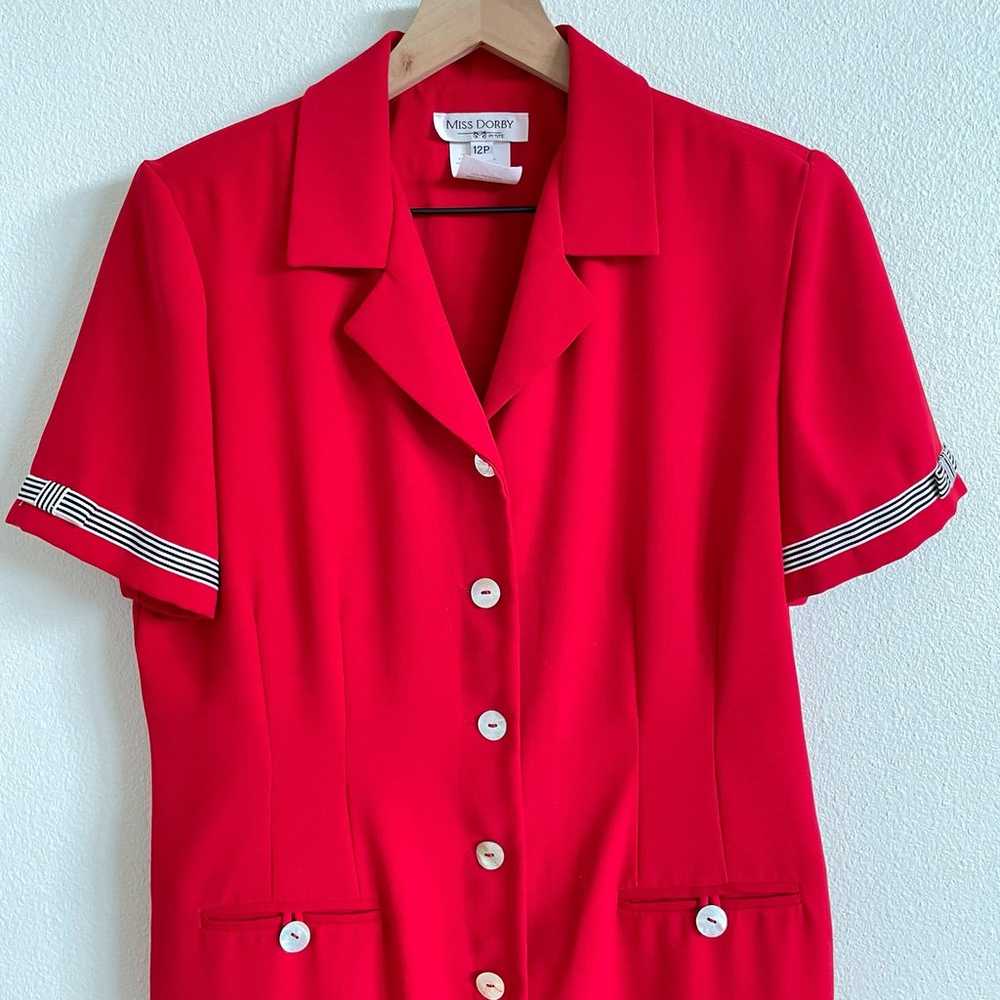 Miss Dorby Red Button Front Nautical Vtg 80s 90s … - image 2